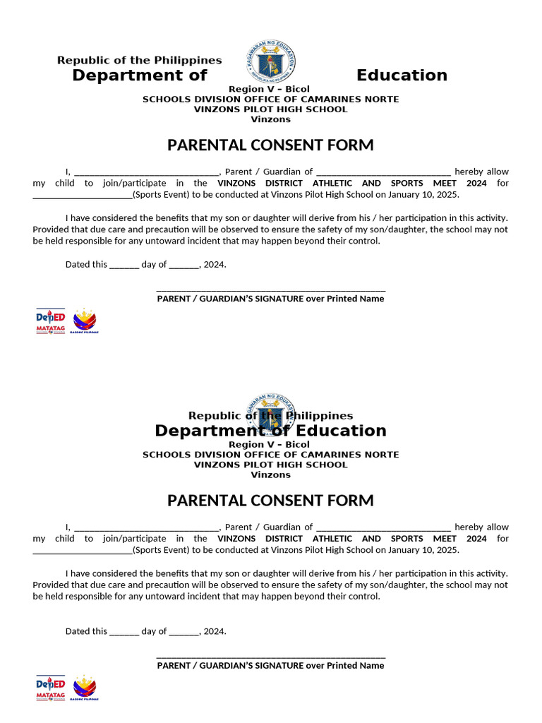 District Meet Parental Consent | PDF