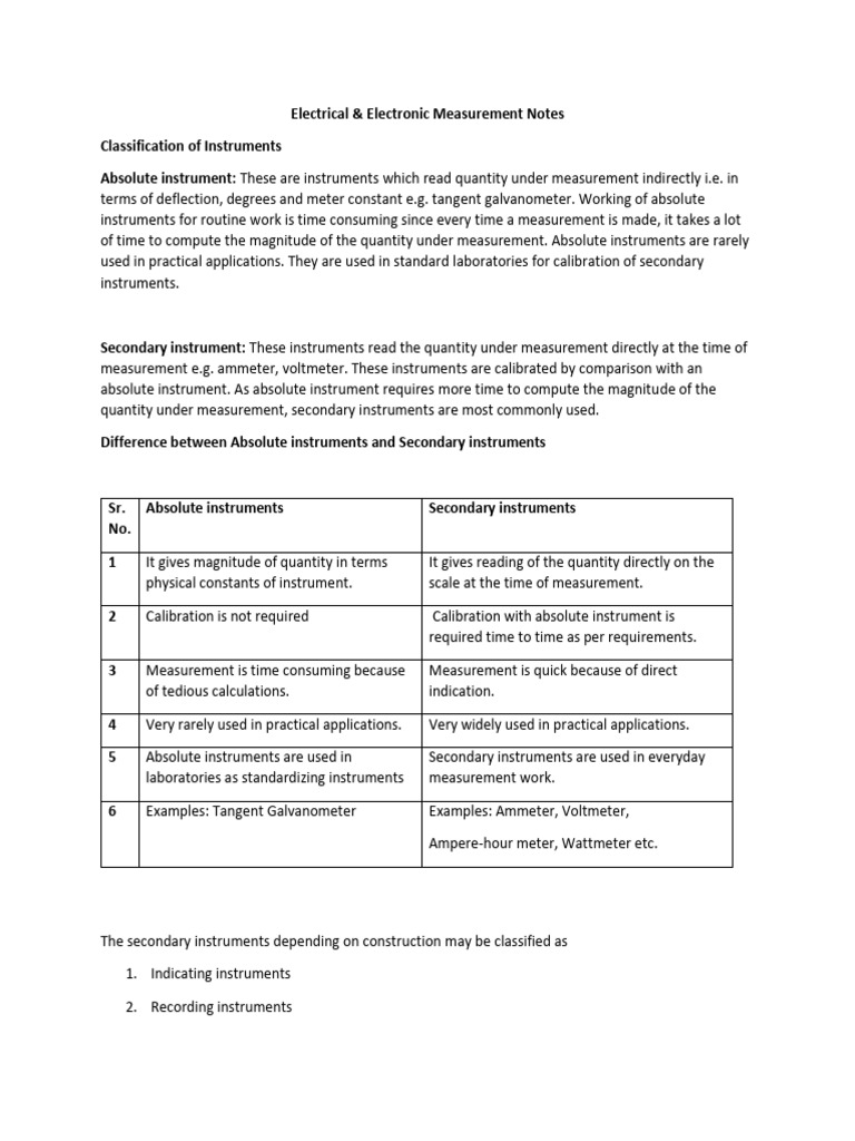 Electrical Measurement Instrument Types | PDF | Electrical Engineering ...
