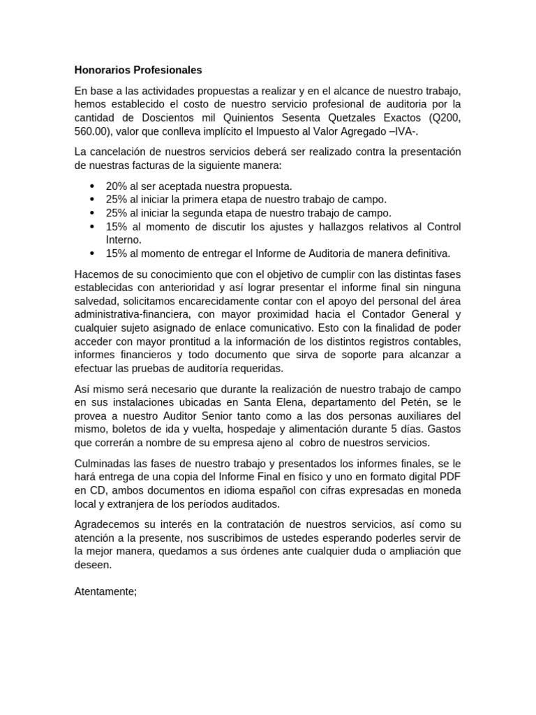 Honorarios y Proceso de Auditoría Profesional | PDF