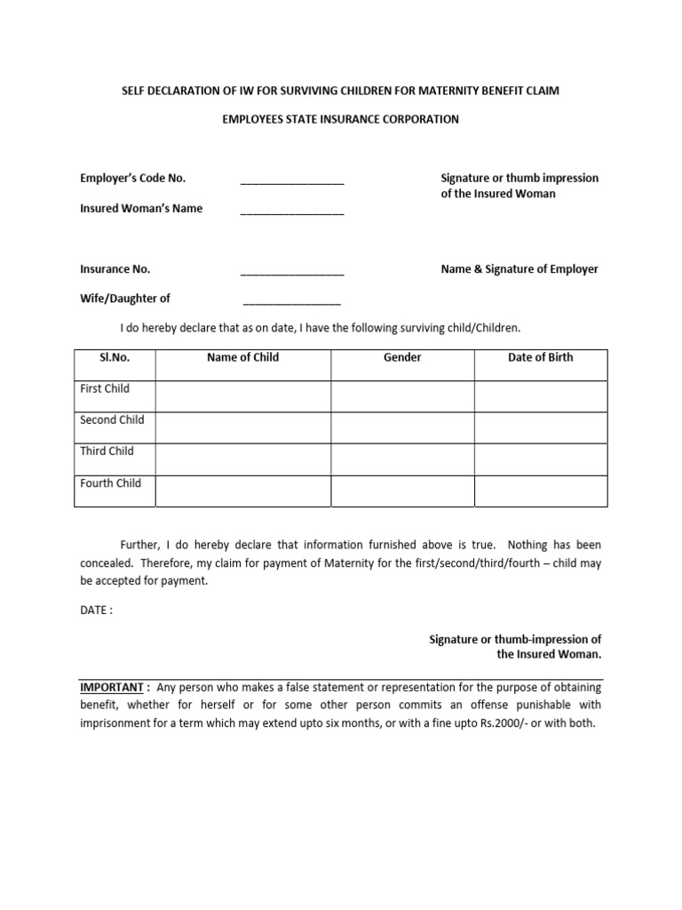 Maternity Benefit Self-Declaration Form | PDF