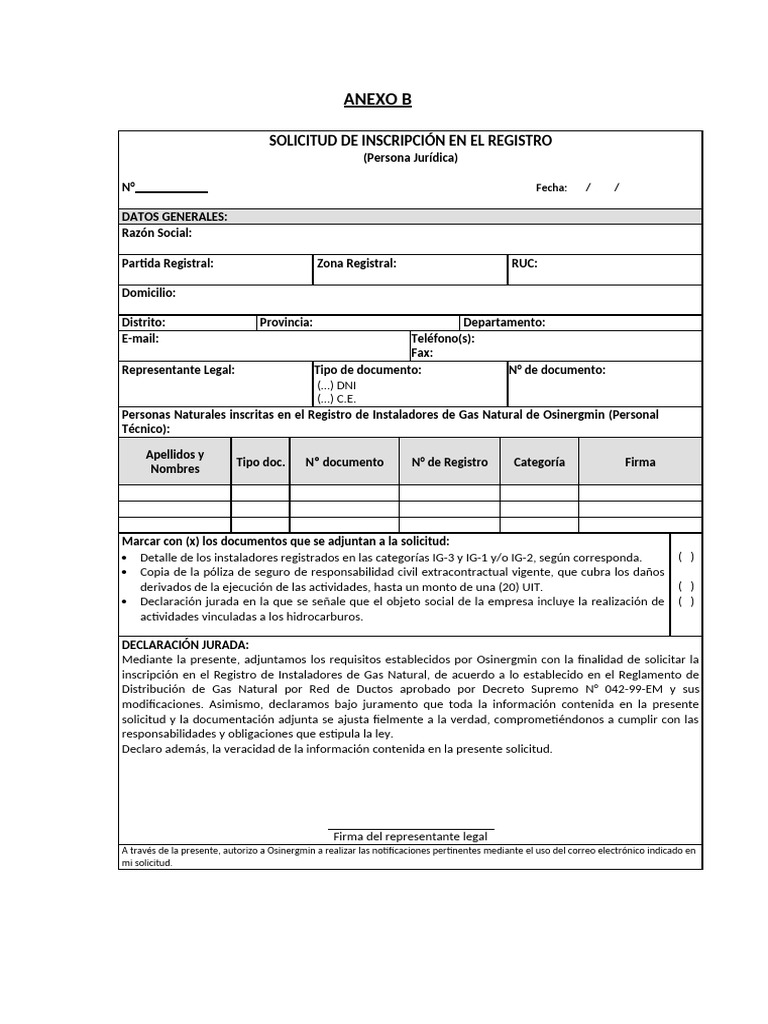 Solicitud de Inscripción en Registro Gas | PDF | Documento de identidad