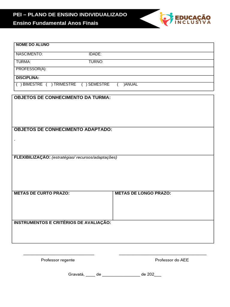 Plano de Ensino Individualizado PEI | PDF