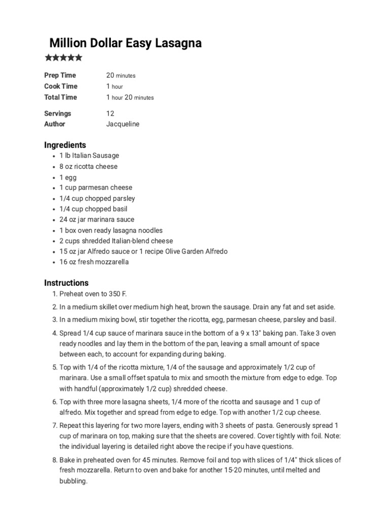 Easy Lasagna | PDF