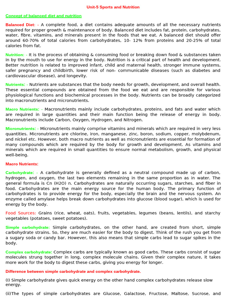 Sports Nutrition and Balanced Diet Guide | PDF | Carbohydrates | Nutrients