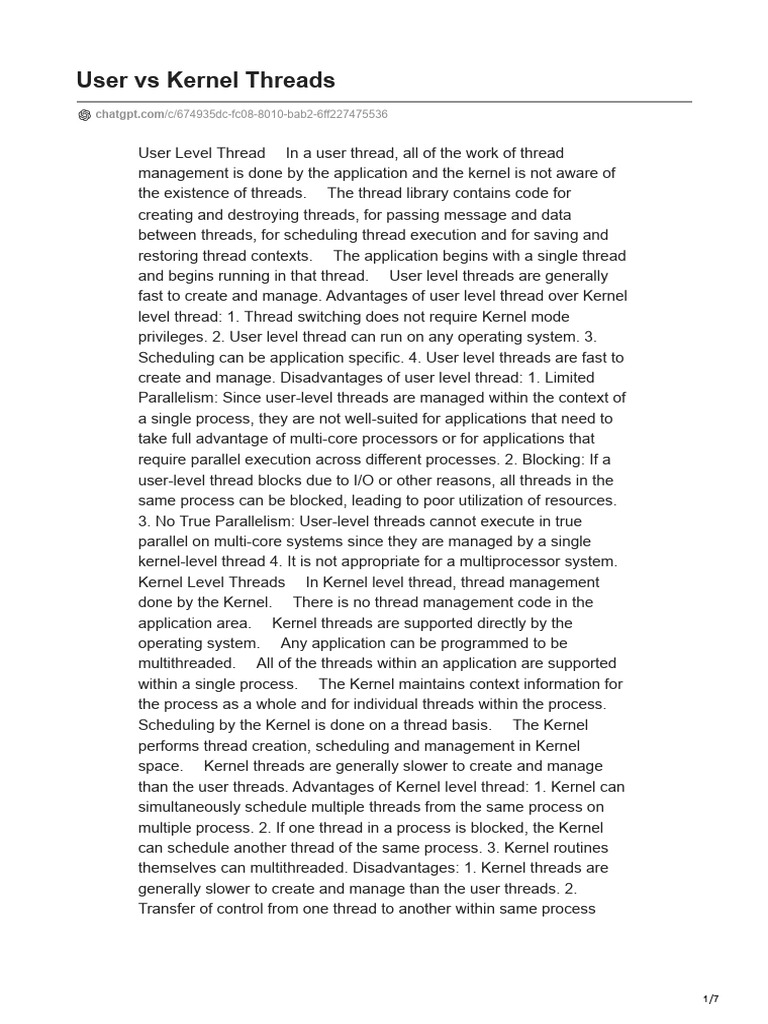 User Vs Kernel Threads | PDF | Thread (Computing) | Process (Computing)