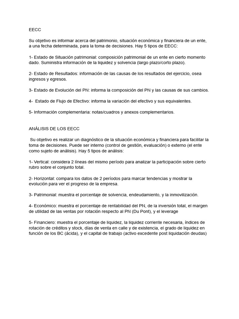 Tipos y Análisis de EECC en Finanzas | PDF