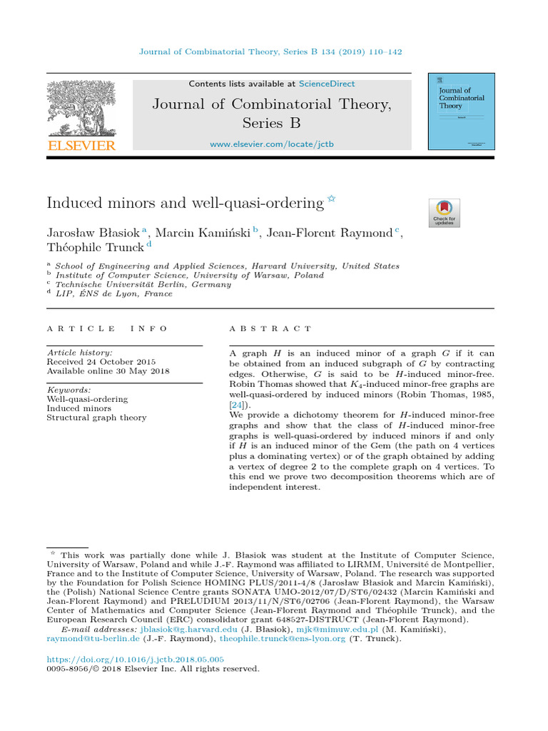 Induced Minors and Well Quasi Ordering | PDF | Vertex (Graph Theory ...