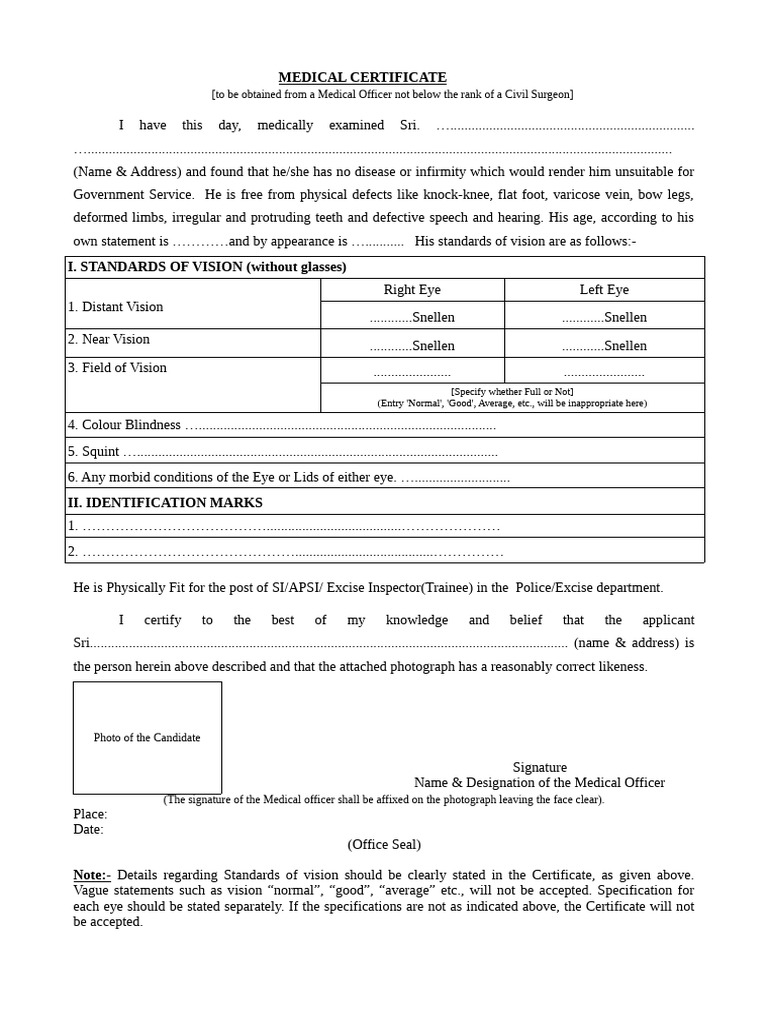 Medical Certificate Form | PDF