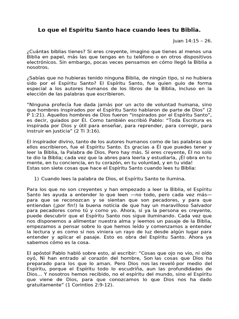 7 cosas que el Espíritu Santo hace cuando lees tu Biblia | PDF ...