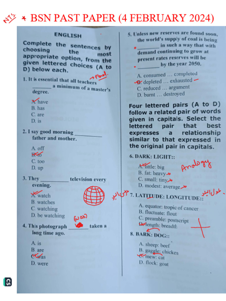 BSN Past Paper February 2024 Download | PDF