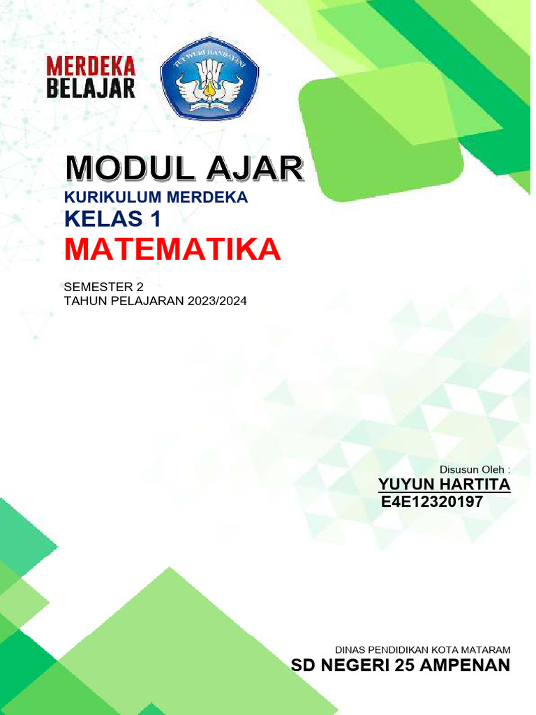 Modul Ajar Matematika Kelas 1 Semester 2 | PDF