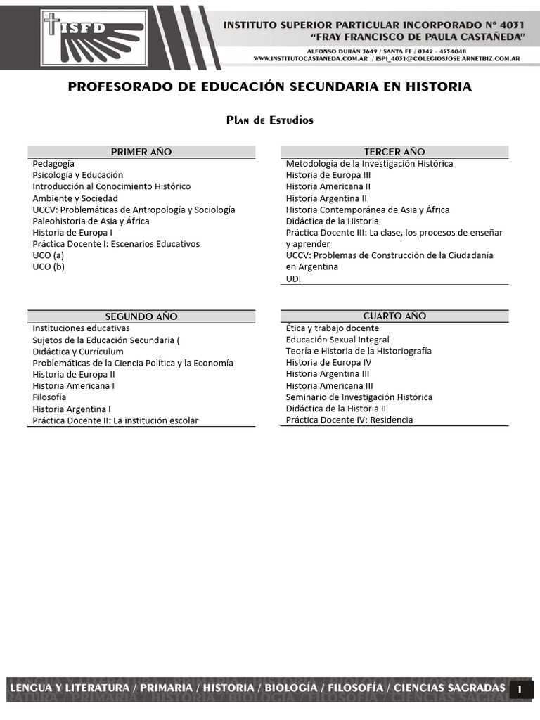 Plan de Estudios Ispi40 Historia | PDF