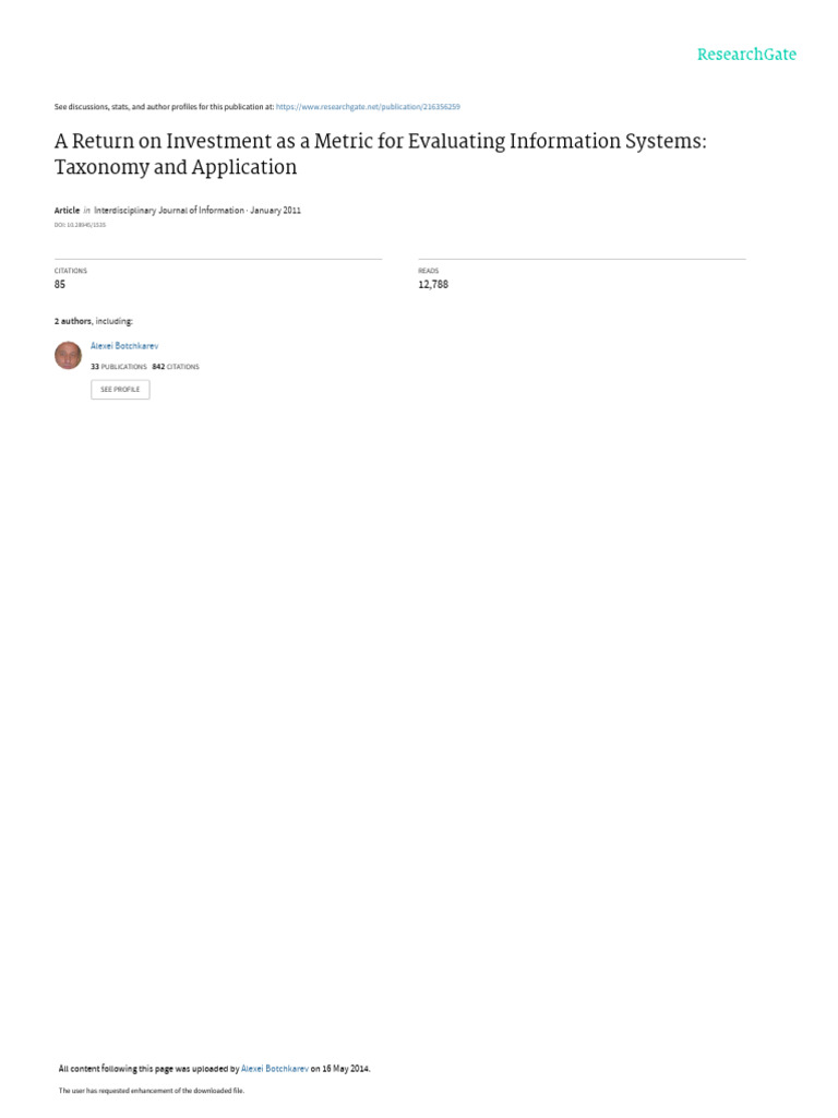 ROI Metrics for Information Systems Evaluation | PDF | Return On ...