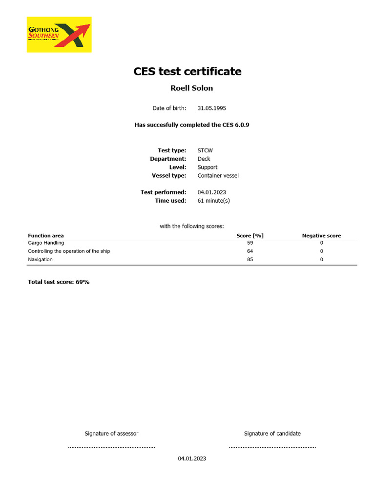 CES 6.0.9 Test Certificate Summary | PDF