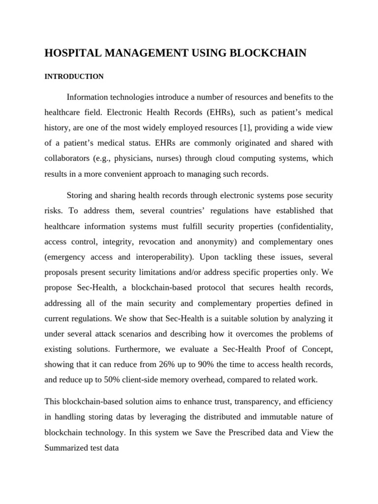 Blockchain for Hospital Management System | PDF | Electronic Health ...