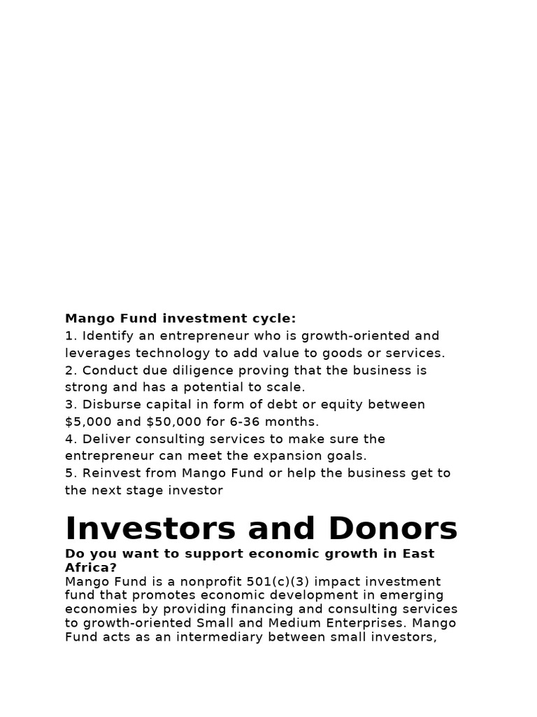 Mango Fund Investment Cycle | PDF | Small And Medium Sized Enterprises ...