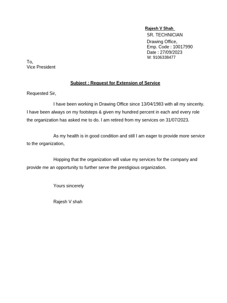 Request for Service Extension by Technician | PDF
