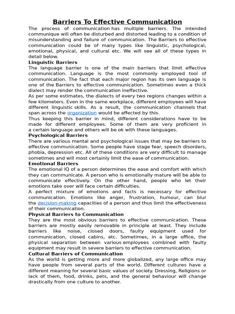 Barriers to Effective Communication | PDF | Communication | Emotions