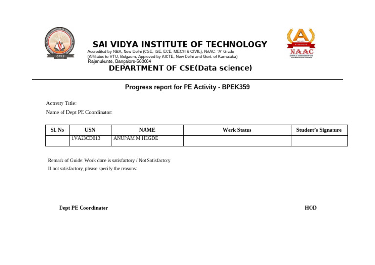 Progress Report for BPEK359 Activity | PDF