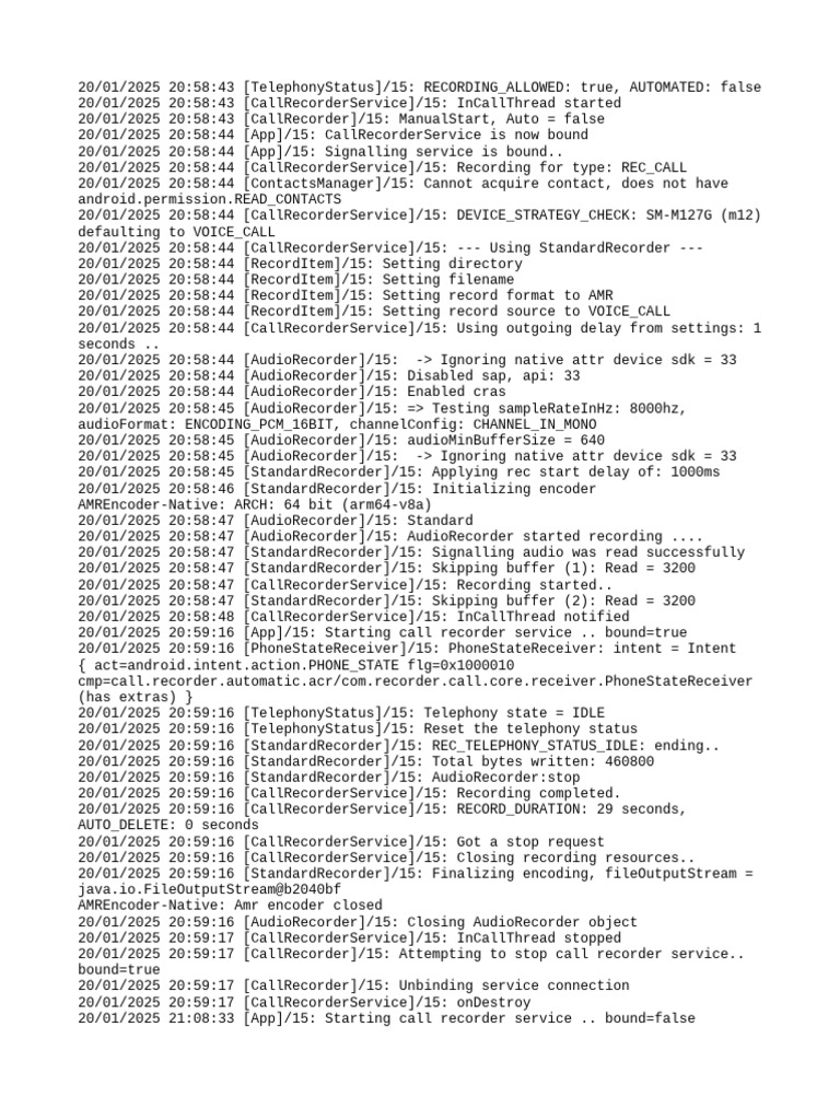 Call Recording Service Log Details | PDF | Computer Data ...