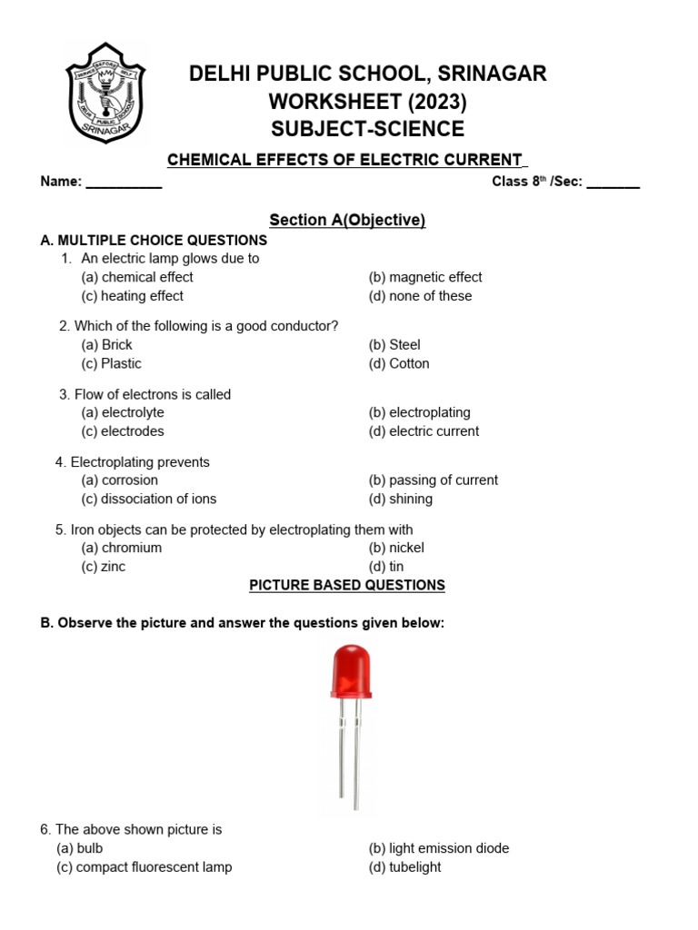 Class 8 Science Worksheet: Electric Current Effects | PDF | Electric ...