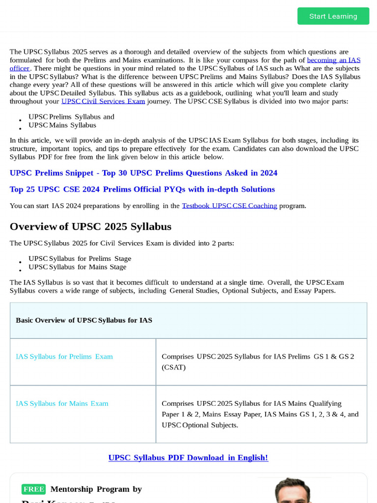 UPSC Syllabus 2025 - IAS Prelims & Mains Syllabus PDF | PDF