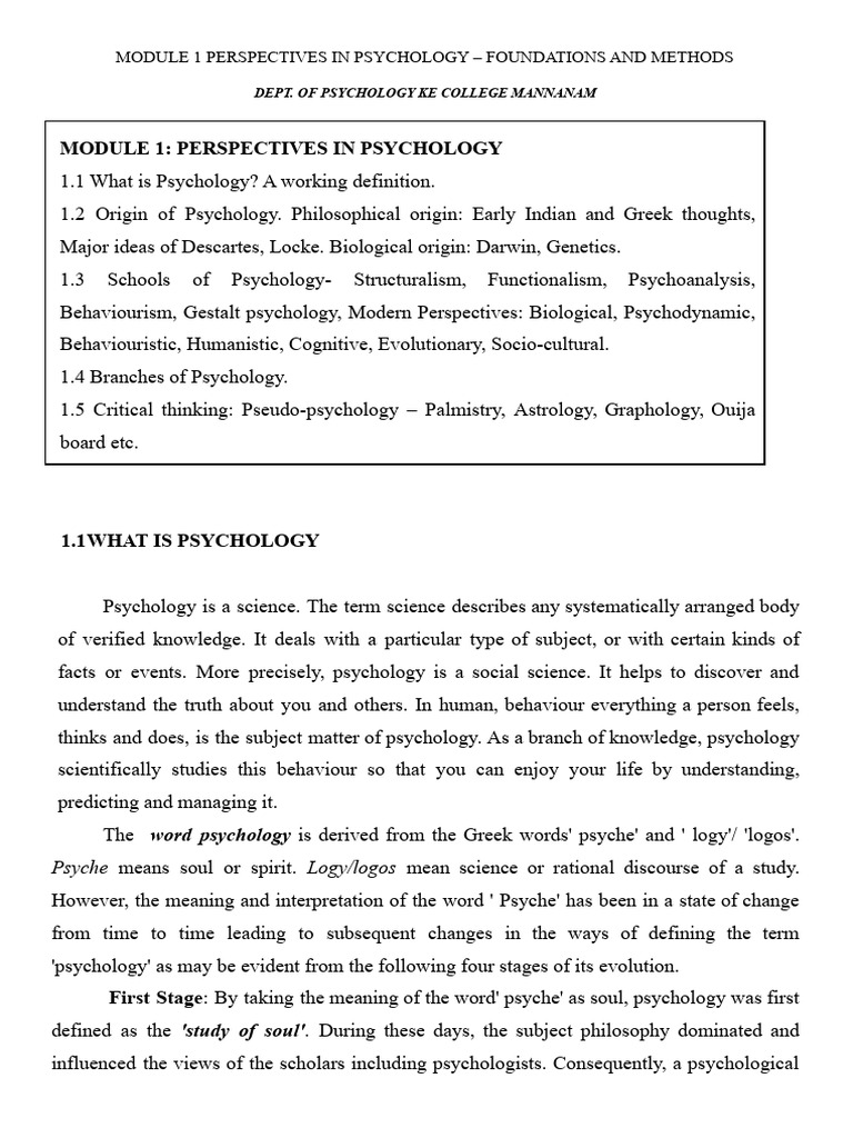 Module 1 Foundations And Methods Pdf Psychology Psychodynamics