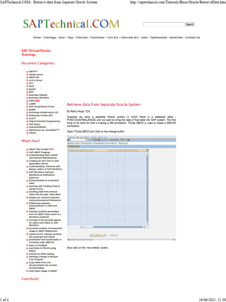 SAPTechnical.COM - Retrieve data from Separate Oracle System | PDF ...