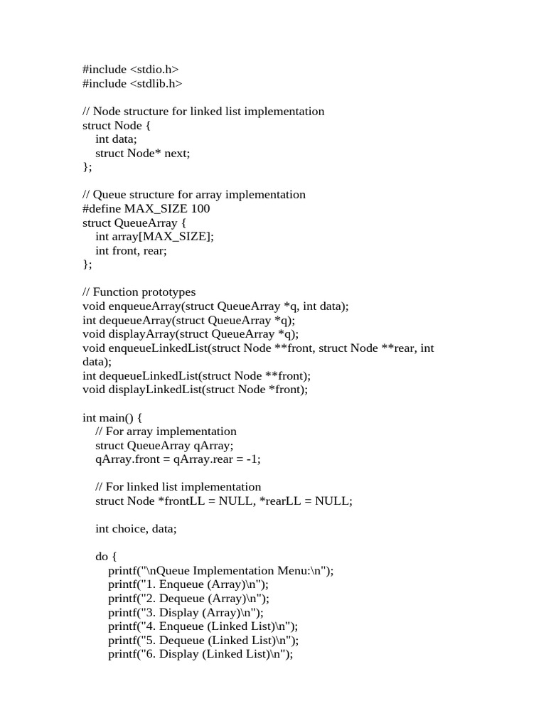 queue using array and linked list.doc | PDF | Queue (Abstract Data Type ...