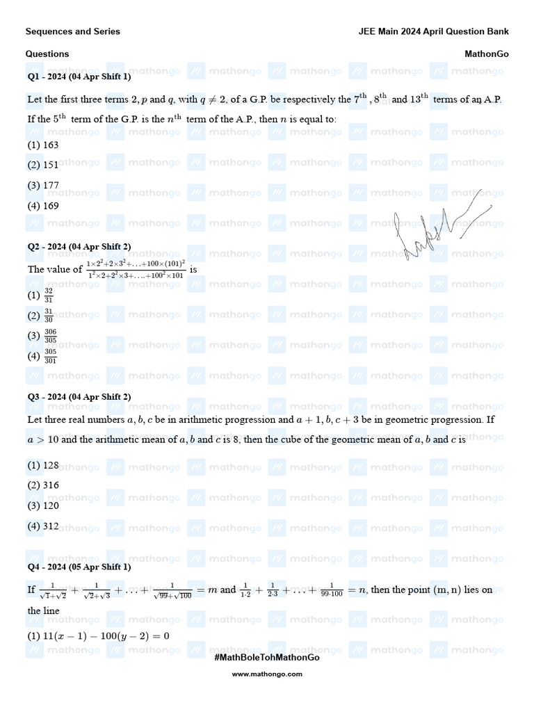 JEE Main 2024 April Question Bank | PDF | Numbers | Mathematics