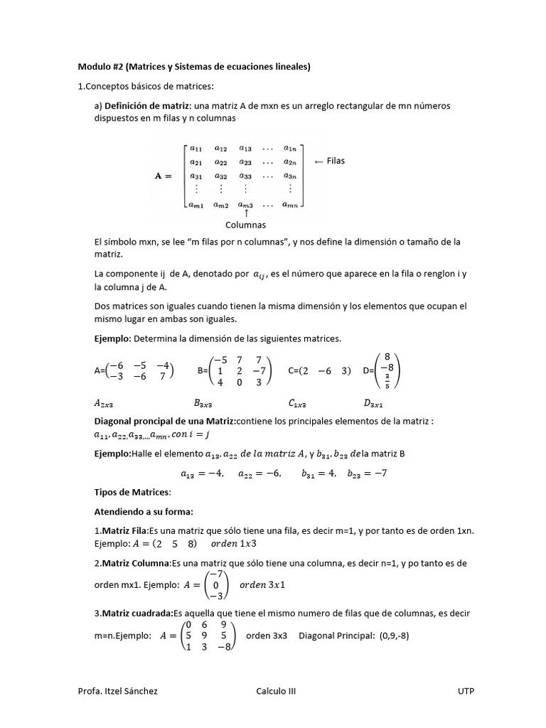Modulo #1 (Matrices y Sistemas de Ecuaciones Lineales) | PDF | Matriz ...