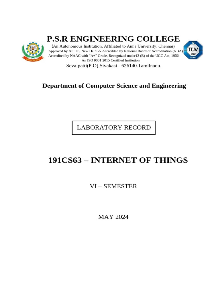 Arduino IoT Lab Record 2024 | PDF | Arduino | Computer Engineering