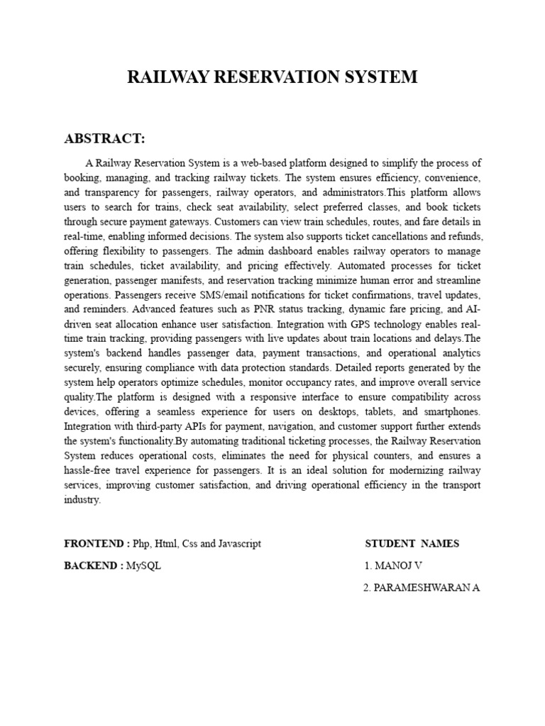 Efficient Railway Reservation System | PDF