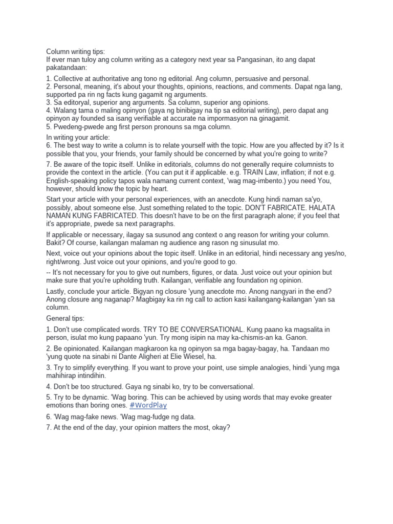Column Writing Tips | PDF