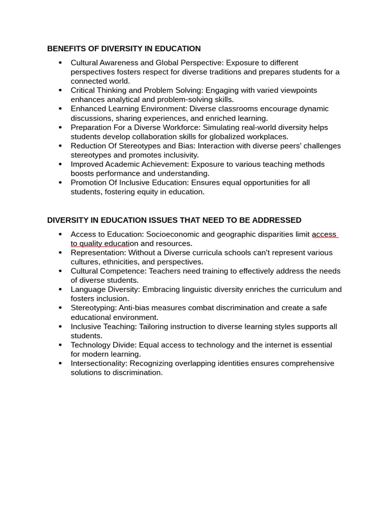 Benefits of Diversity in Education | PDF | Inclusion (Education ...
