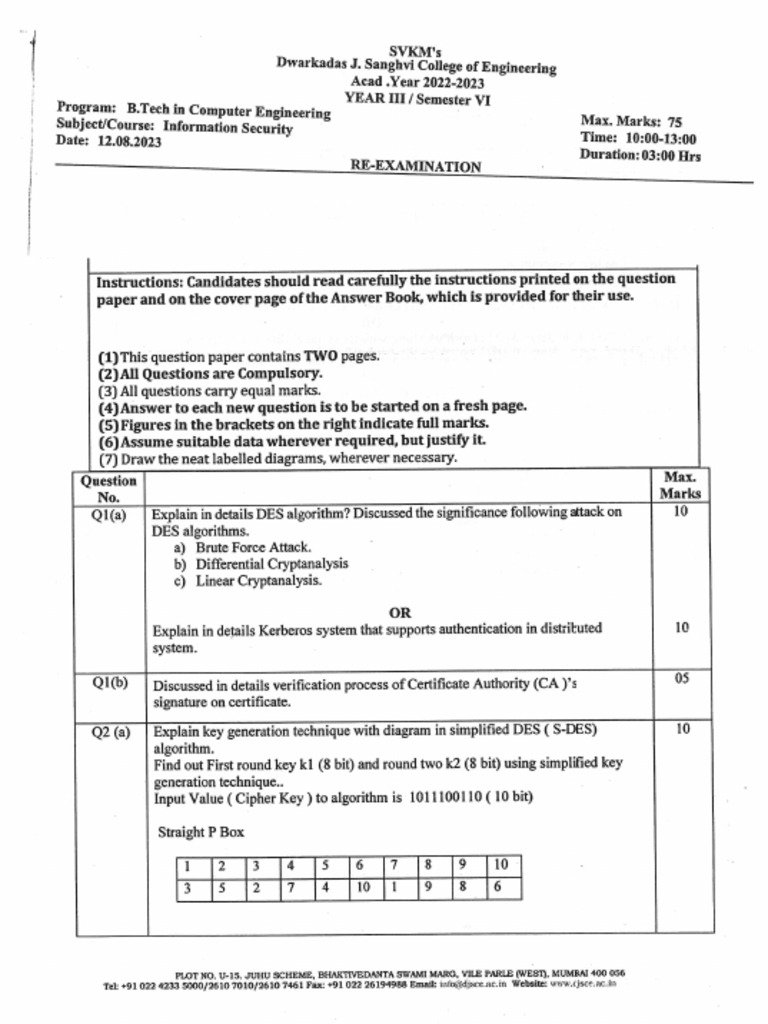 Information Security QP Comp Sem VI | PDF