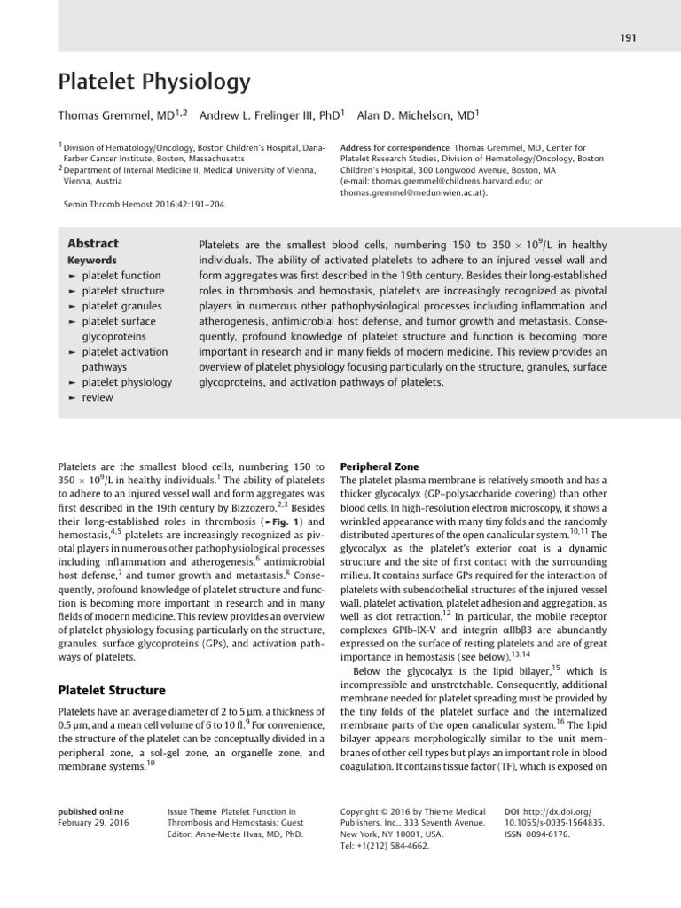 Overview of Platelet Physiology | PDF | Platelet | Coagulation
