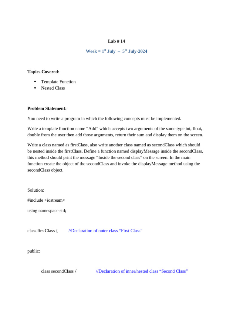 C++ Template and Nested Class Lab Guide | PDF | Parameter (Computer ...