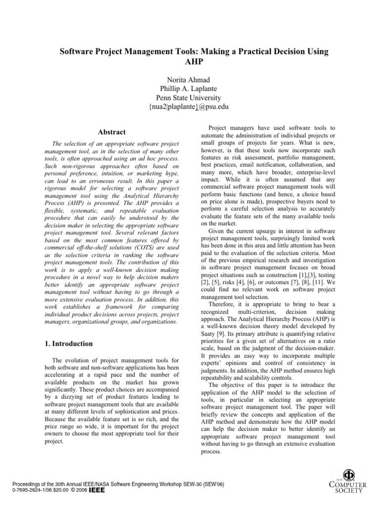 AHP for Selecting Project Management Tools | PDF | Project Management ...