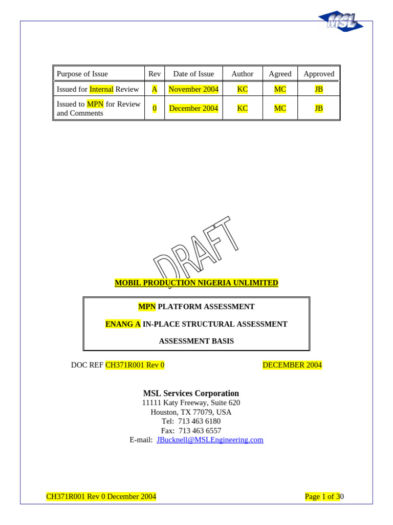 Enang A Platform Structural Assessment | PDF | Fatigue (Material ...