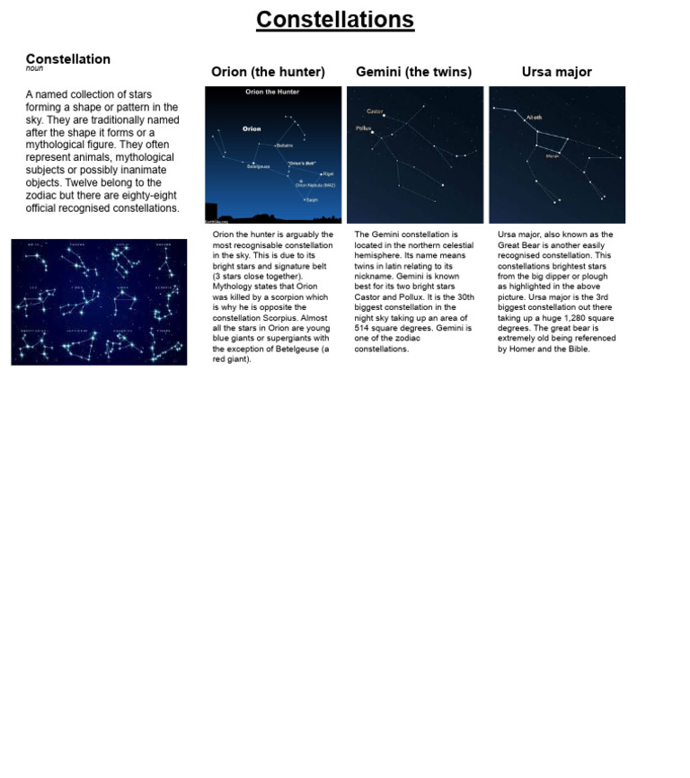 Best Viewing Constellations: Orion & Gemini | PDF