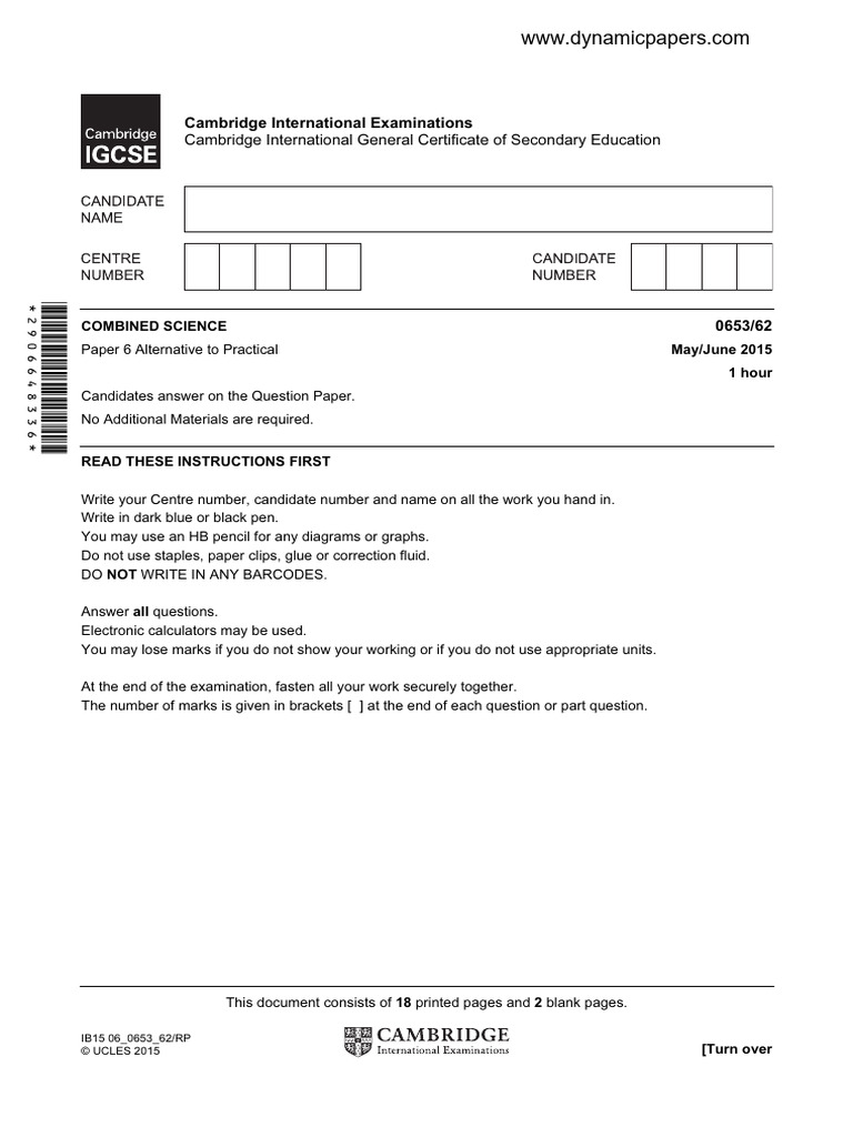 Cambridge IGCSE Combined Science Exam Paper | PDF | Chemical Substances ...