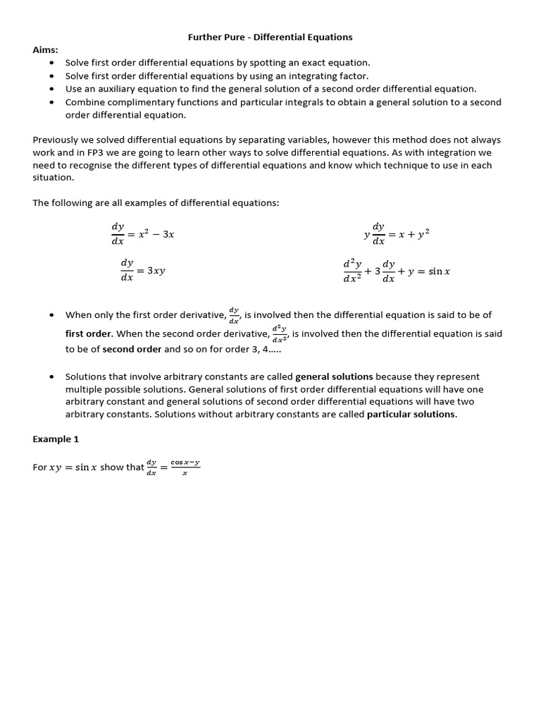 Differential Equations Techniques Guide | PDF | Equations | Ordinary ...