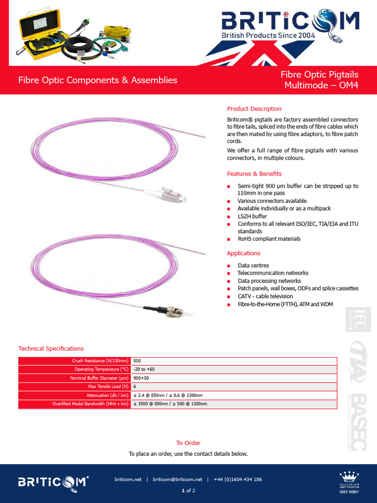 Fibre Optic Pigtails - Multimode - OM4 | PDF | Fiber Optic ...