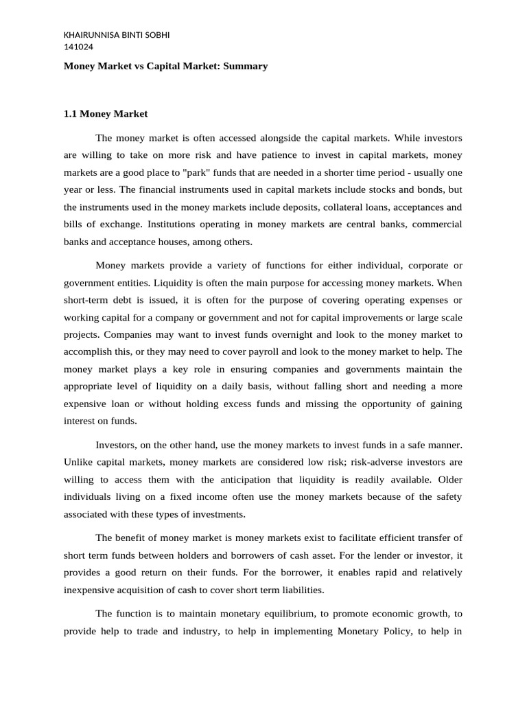 Money Market vs Capital Market Explained | PDF | Money Market Fund ...