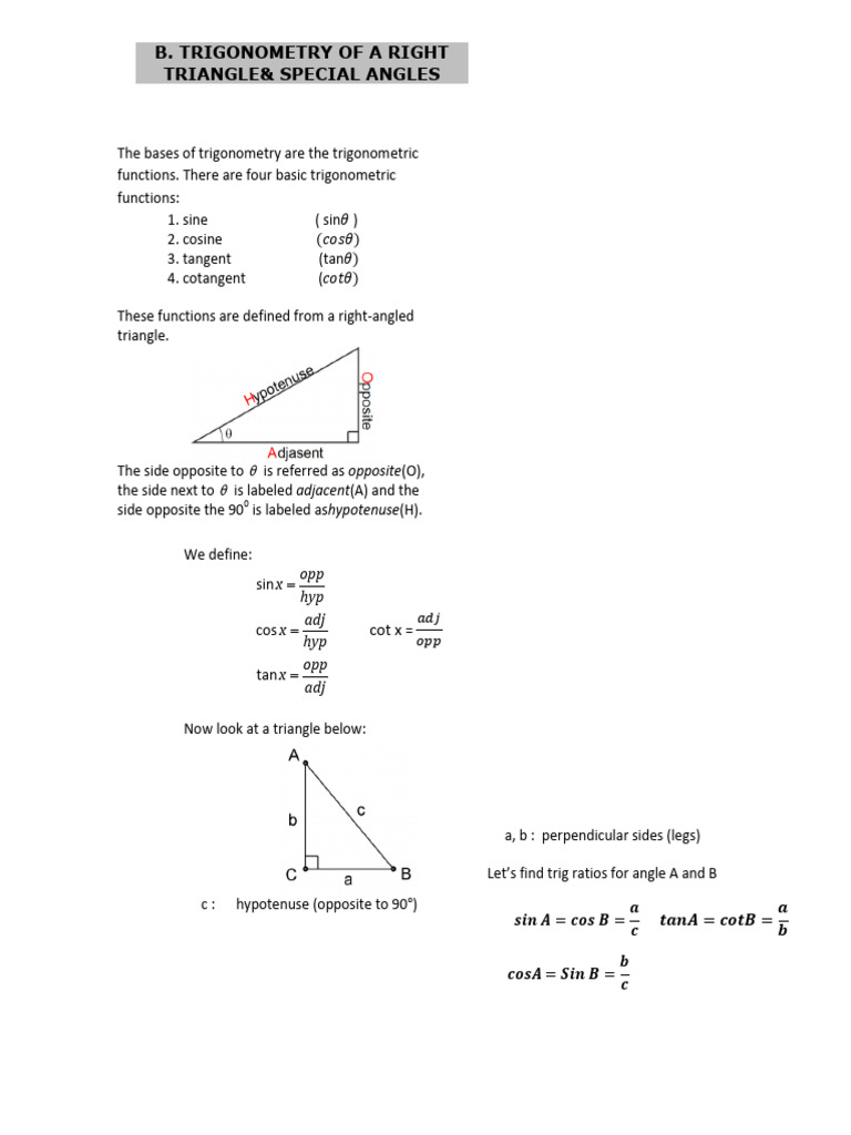 Trigonometry of Right Triangles Explained | PDF | Trigonometric ...