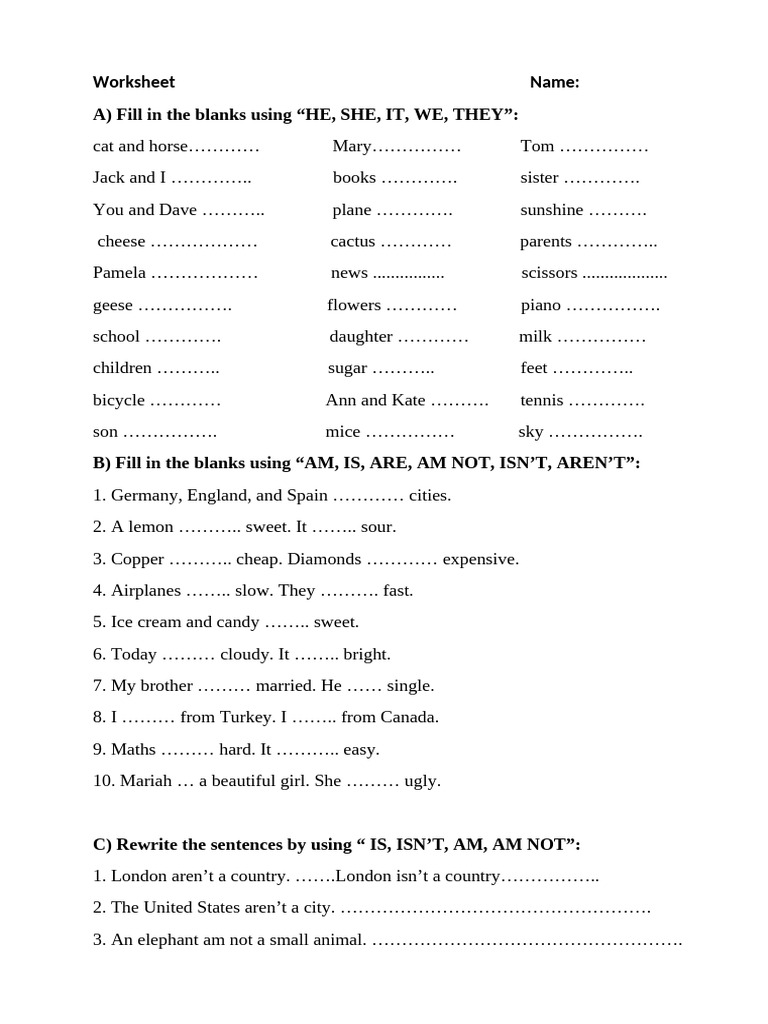 Pronoun and Verb Practice Worksheet | PDF
