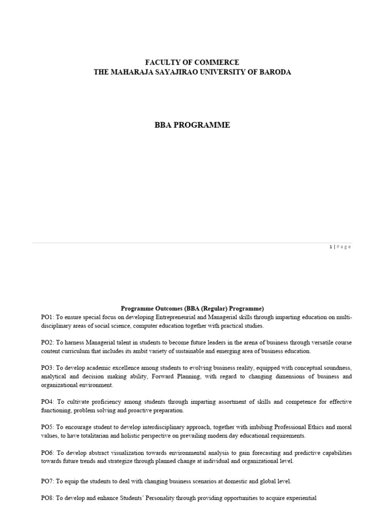 BBA Programme Outcomes and Course Details | PDF | Matrix (Mathematics ...