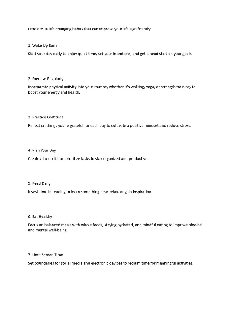 10 Life-Changing Daily Habits | PDF