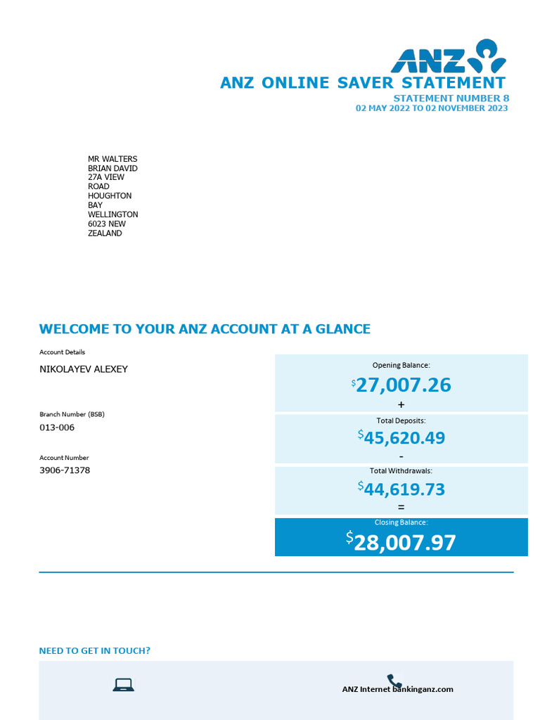 Anz Bank Statement | PDF | Banks | Online Banking